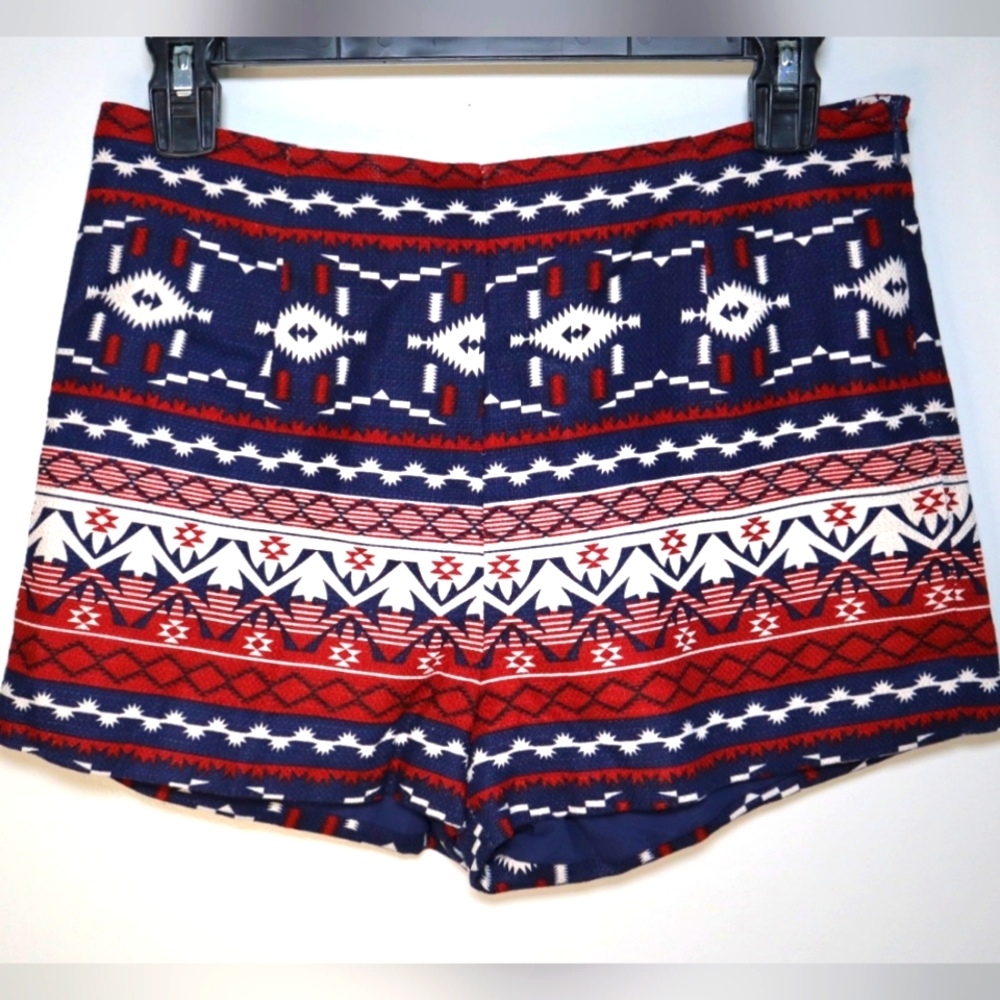 New Aztec print shorts Navy blue, maroon red, white sz S boho